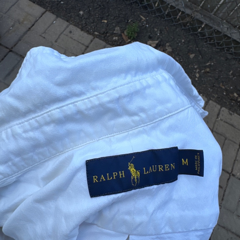 Ralph Lauren White Button-Down with Navy & Gold Logo Tag
